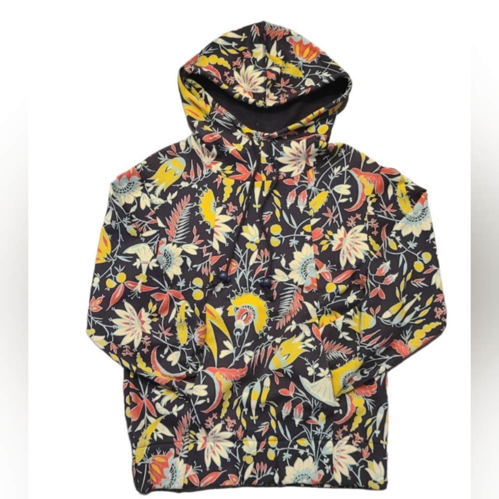 Floral Print Hooded Pullover Sweatshirt - Black with Yellow & Coral Floral